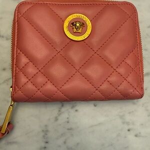Versace Coral Quilted Wallet with Gold Medusa